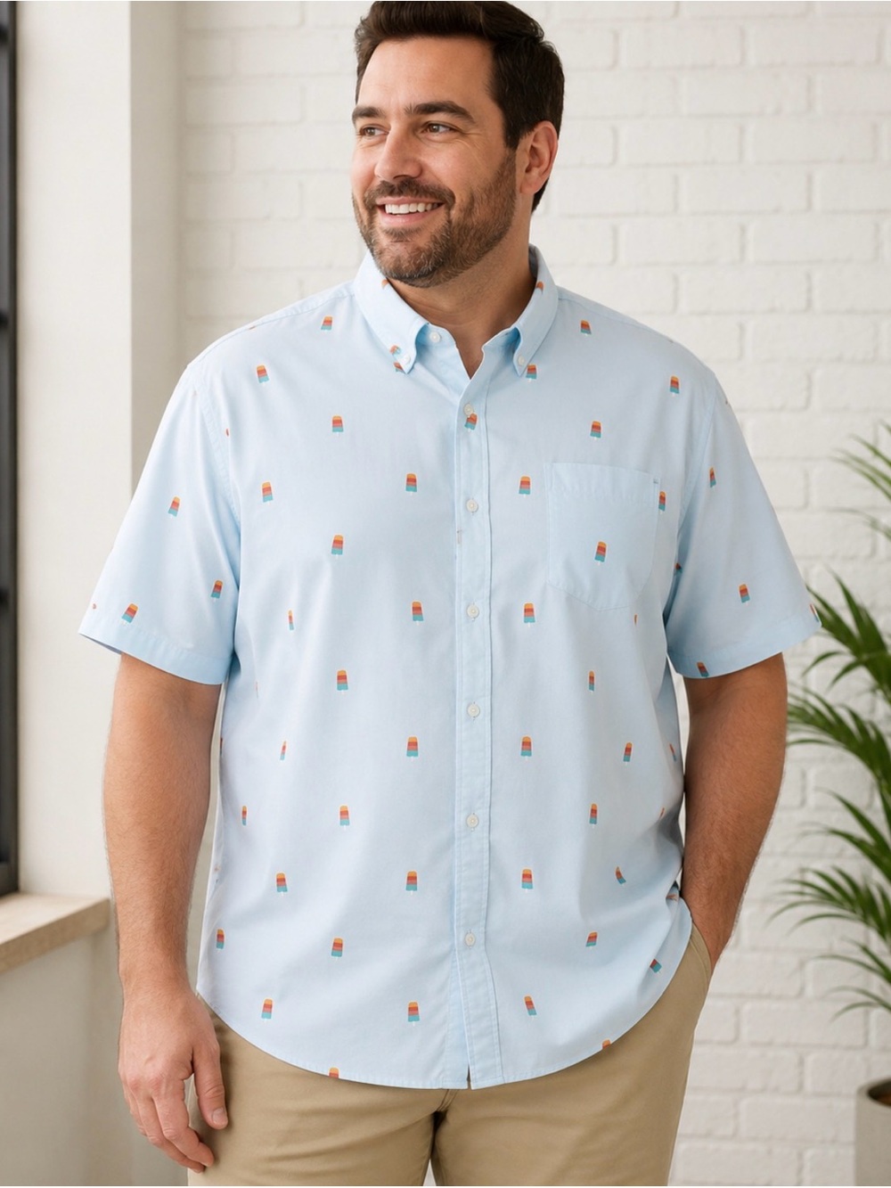 Goodthreads Men's Slim-Fit Short-Sleeve light blue ,Printed Popsicle, XXXL